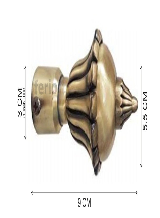 FERIO Antique Brass Zinc Alloy Rajawadi Finish Curtain Bracket Set and Curtain Finial for Door and Window Rod Support Fittings 1 Inch Rod (Window Rod Holder 2 Pcs and Curtain Finial 2 Pcs) - Image 3
